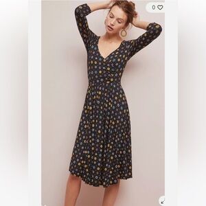 Maeve Anthropologie floral V neck faux wrap dress